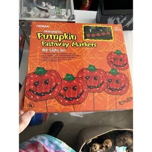 Noma Holographic Pumpkin Halloween Pathway Marker Decoration Set Of 5 w/ Stakes